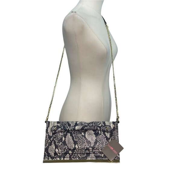 Sam & Libby Sand Snake Print  With Gold Chain Strap & Metal Accent Crossbody Bag - Picture 3 of 13